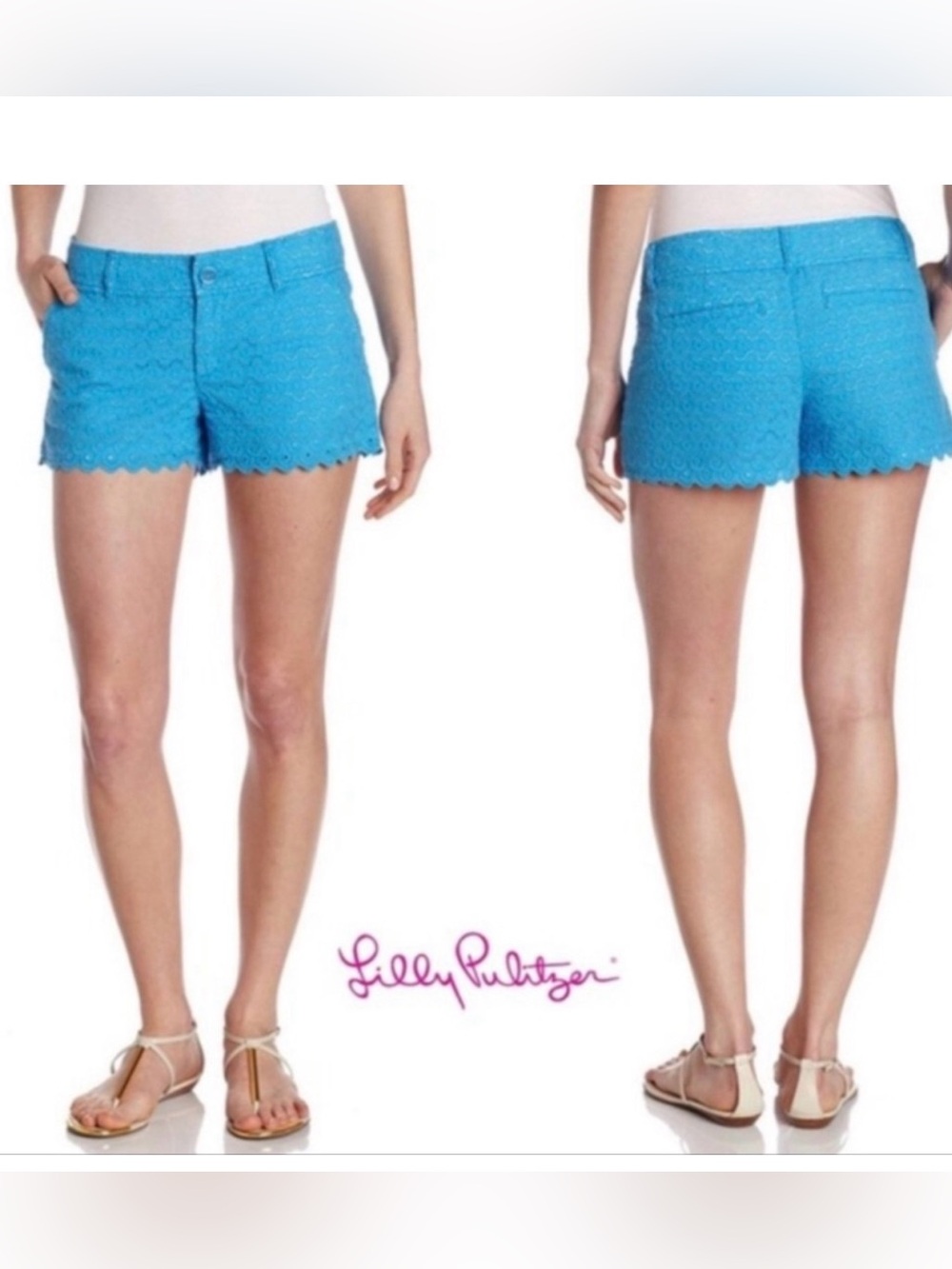 Lilly Pulitzer The Walsh Short size 0 Blue Eyelet Scalloped Edge Lined.